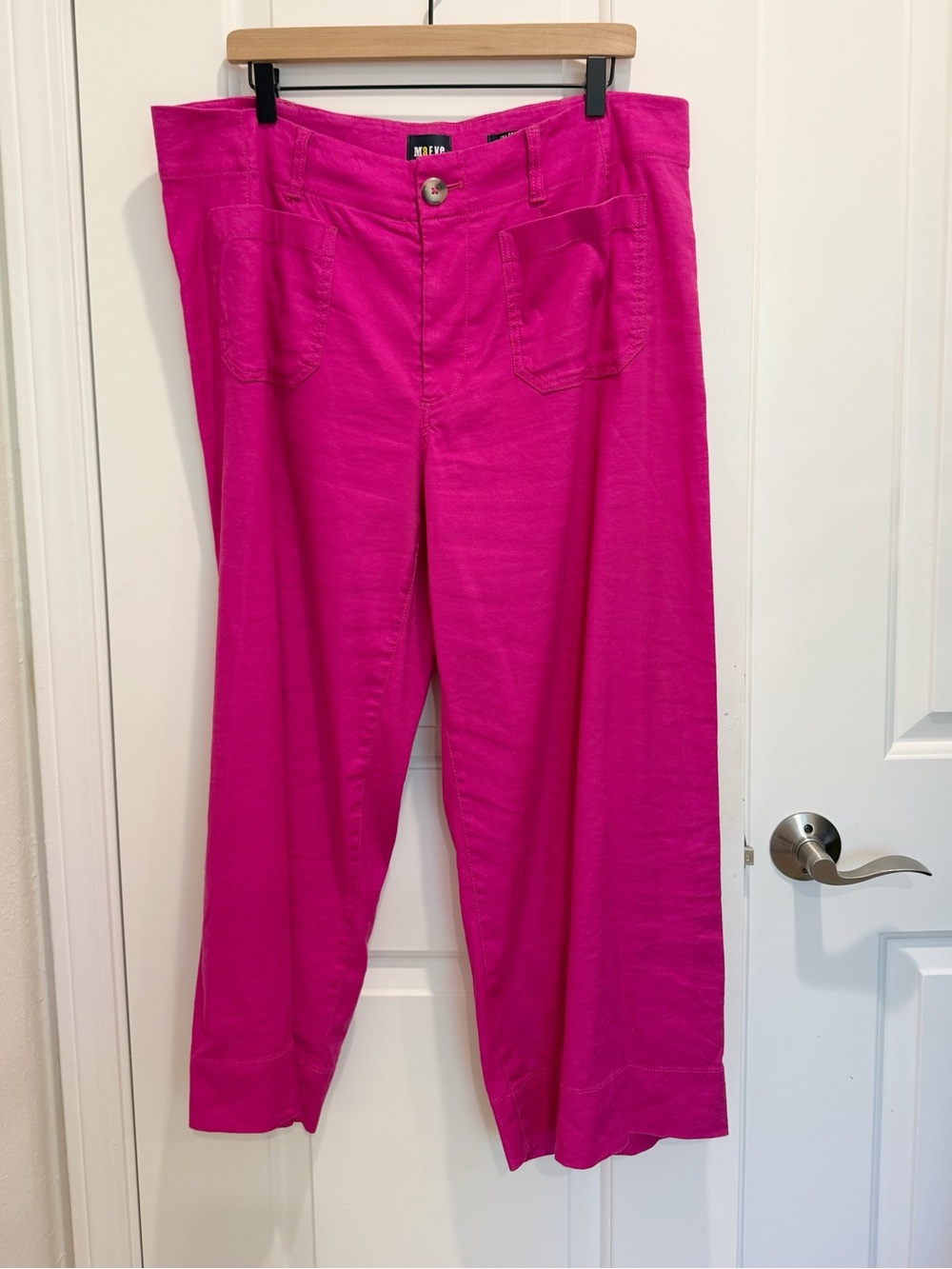 ANTHROPOLOGIE MAEVE The Colette Linen Cropped Pants in Pink size 16 Plus - Picture 4 of 13